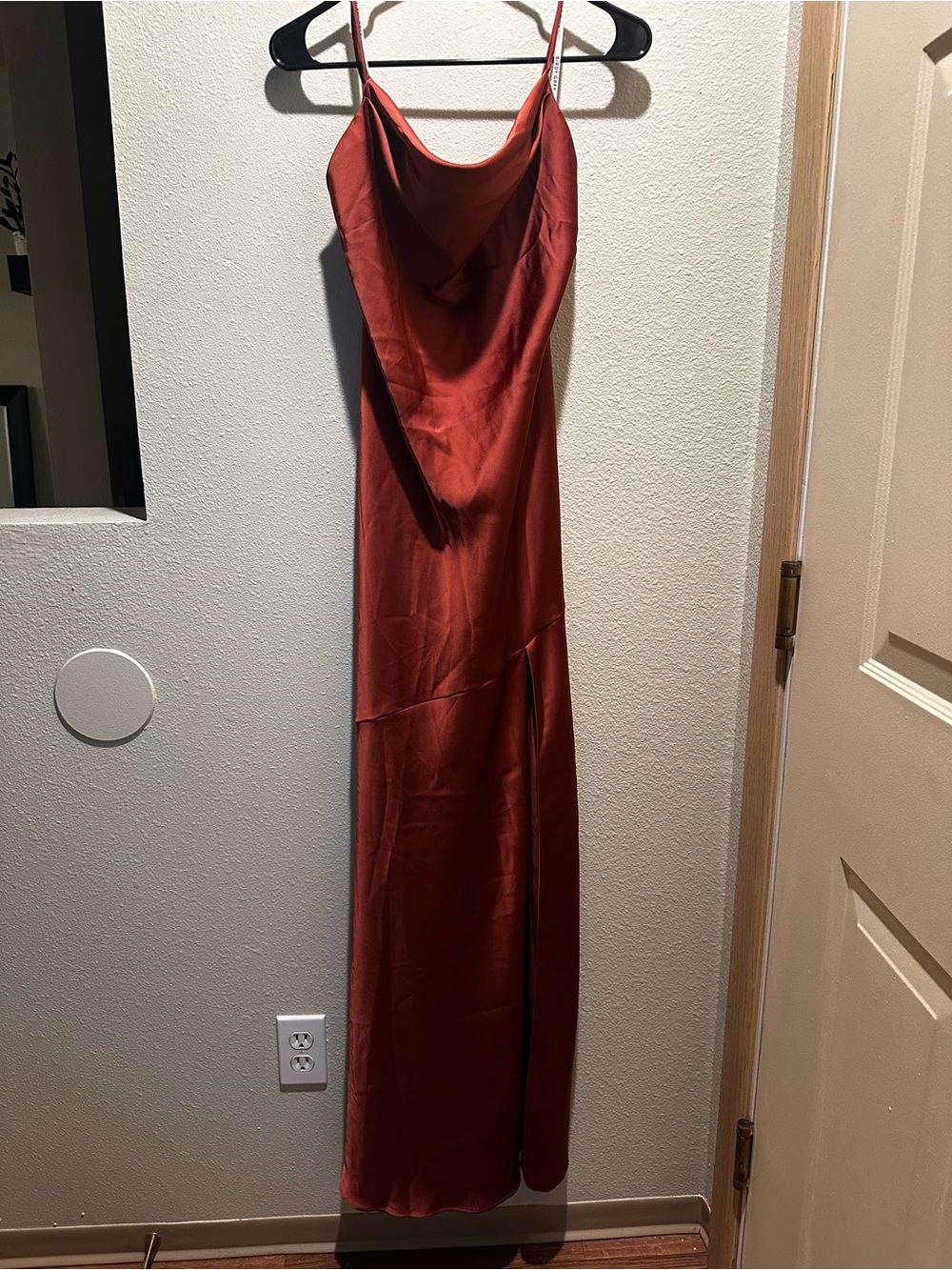 Birdy Grey Rust Red Satin Cowl Neck Maxi Dress